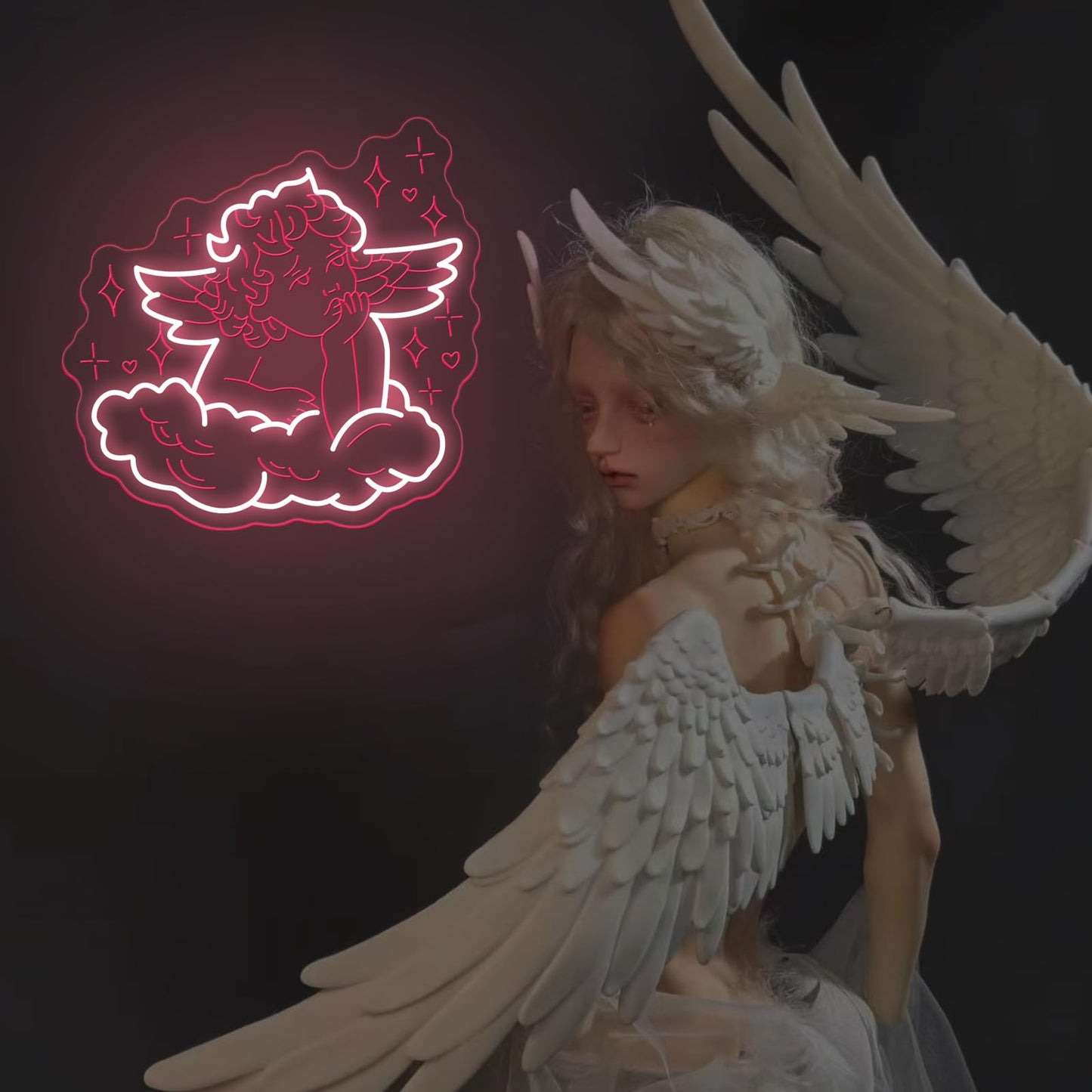 Cherub Neon Sign Valentine Cupid Arrow Neon Light Children's Bedroom Led Neon Lights for Light Up Signs for Nursery Baby welcome Ceremony Home Club Wedding Birthday Gender Reveal Party-13.4"