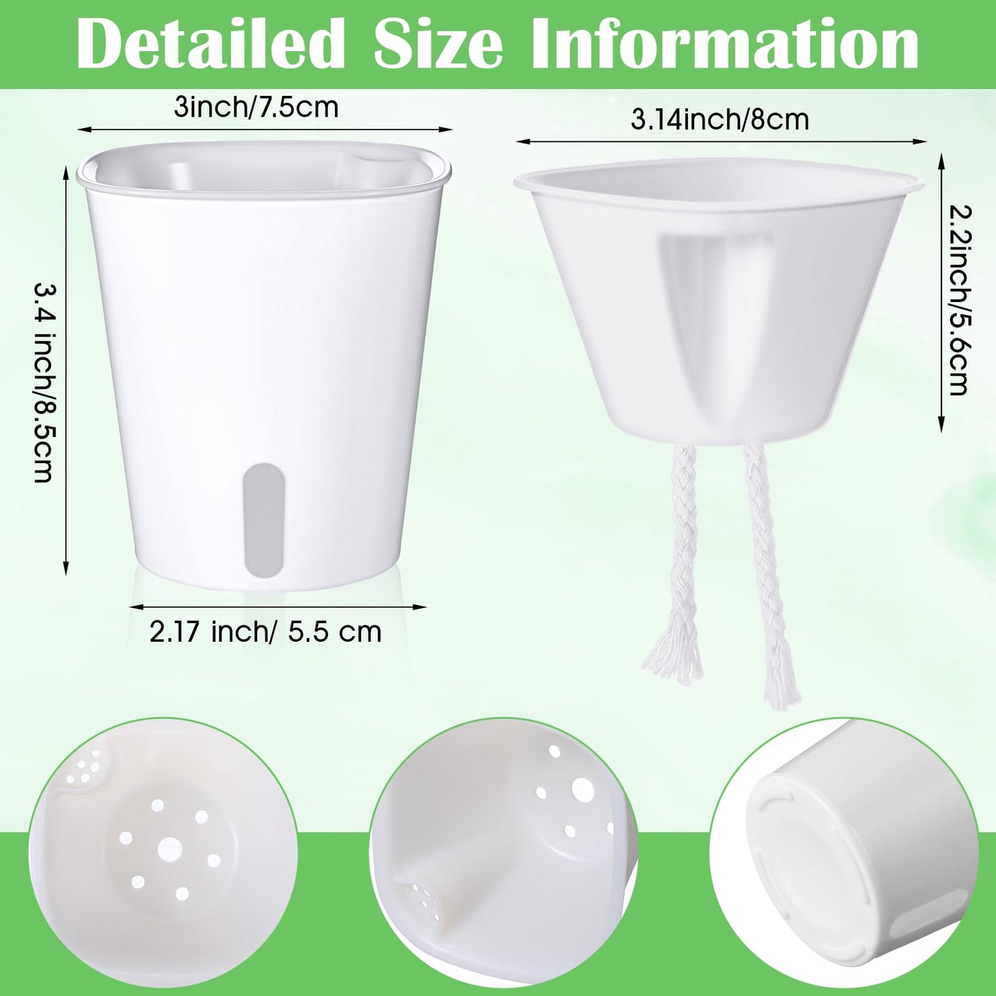HekouJiub 20 Sets 3" Self Watering Pots, White Self Watering Planters for Indoor Plants, Small Plastic Self Watering Garden Pots with Level Indicator and Vents for House Plants, Flowers