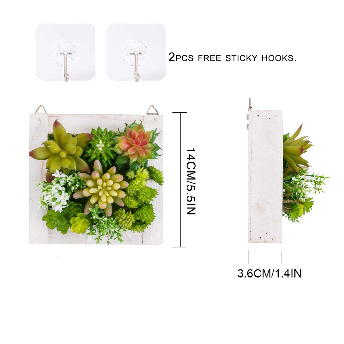 SWTHONY Hanging Wall Artificial Plants for Home Decor Indoor Faux Succulents in Wooden Frame 3D Greenery Decor for Living Room Nursery Backdrop Pake of 2