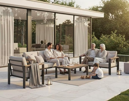 Aluminum Outdoor Patio Furniture Set with Coffee Table, 4 Piece Patio Conversation Sets with Washable Thick Cushions, Outdoor Sectional Furniture Set for Porch, Balcony, Deck, Graphite