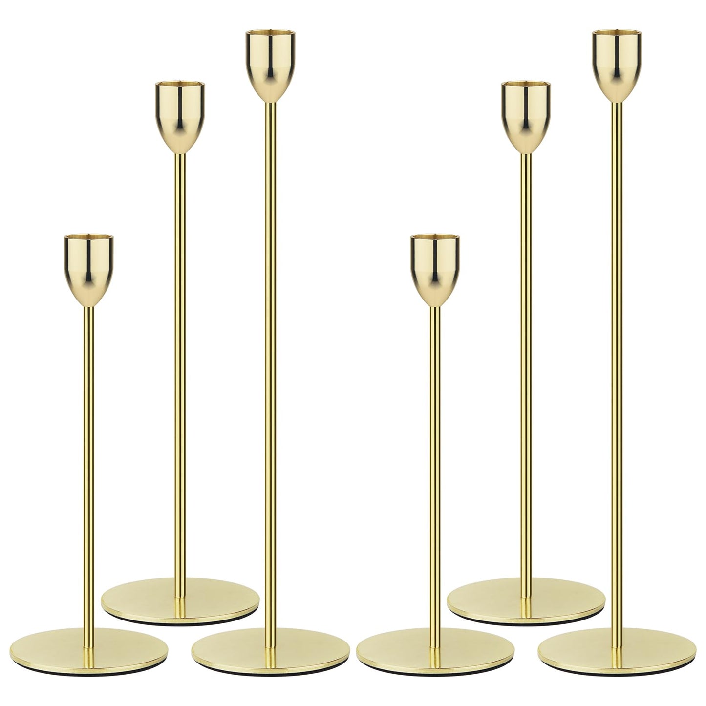 Ohtomber Gold Taper Candle Holder - 6PCS Candlestick Holders, Candlesticks Centerpiece Wedding Table Decor, Fit Pillar 3/4" Thick Tapered & Led Candles