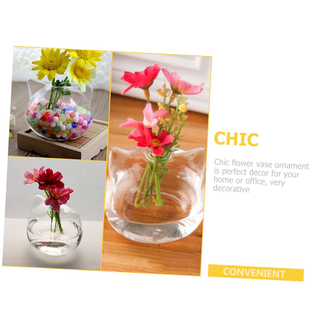 PRETYZOOM 2pcs Cat Shaped Glass Vase Hydroponic Plant Holder for Home Decor Cute Pink Cat Design Terrarium Container