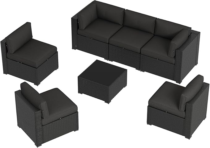 Aoxun 7 Piece Patio Furniture Set, Wicker Rattan Patio Sectional Sofa, Outdoor