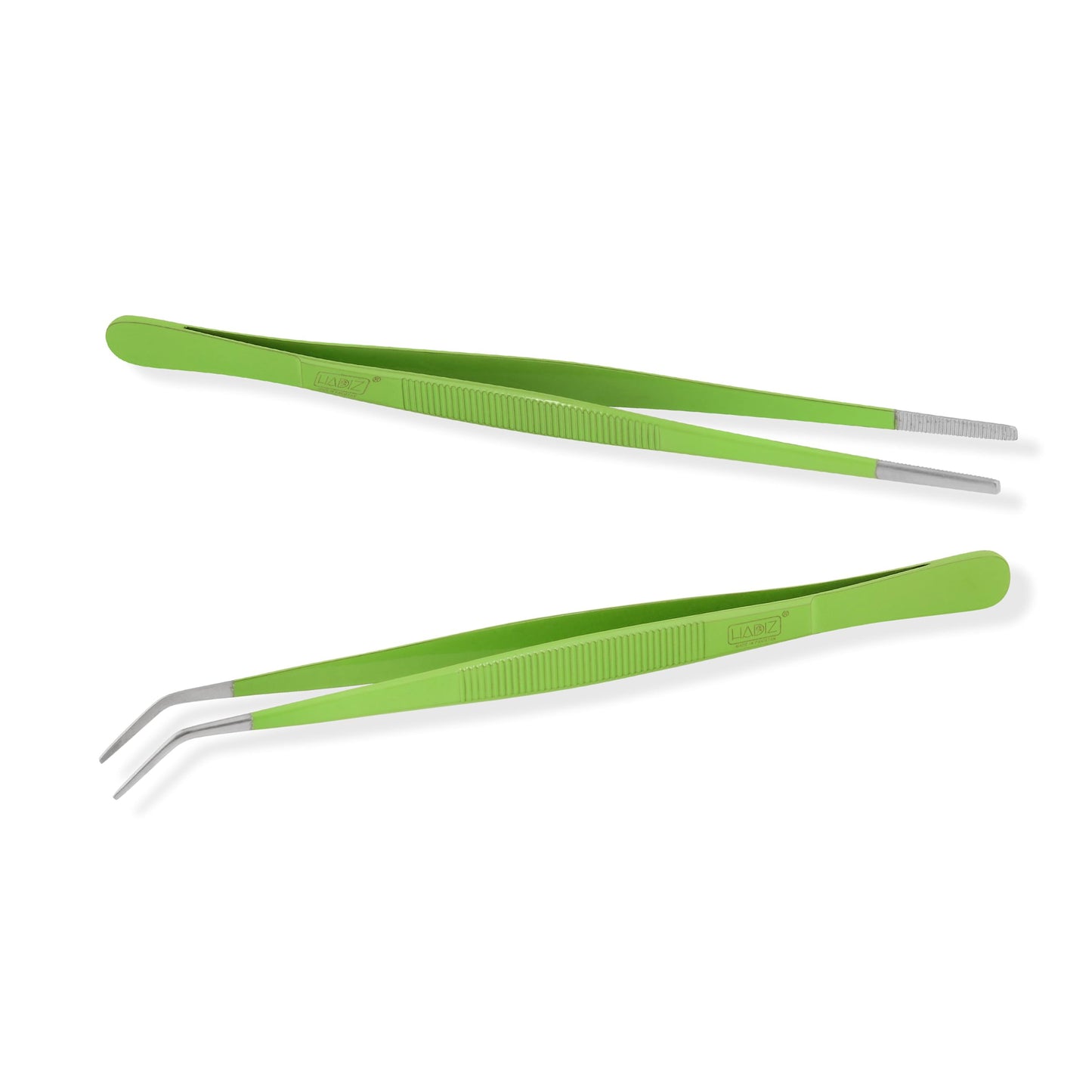 HADIZ Stainless steel Garden Tweezers Two Piece Set For Catus and Succulents 8 Inch Size (Straight & curved)