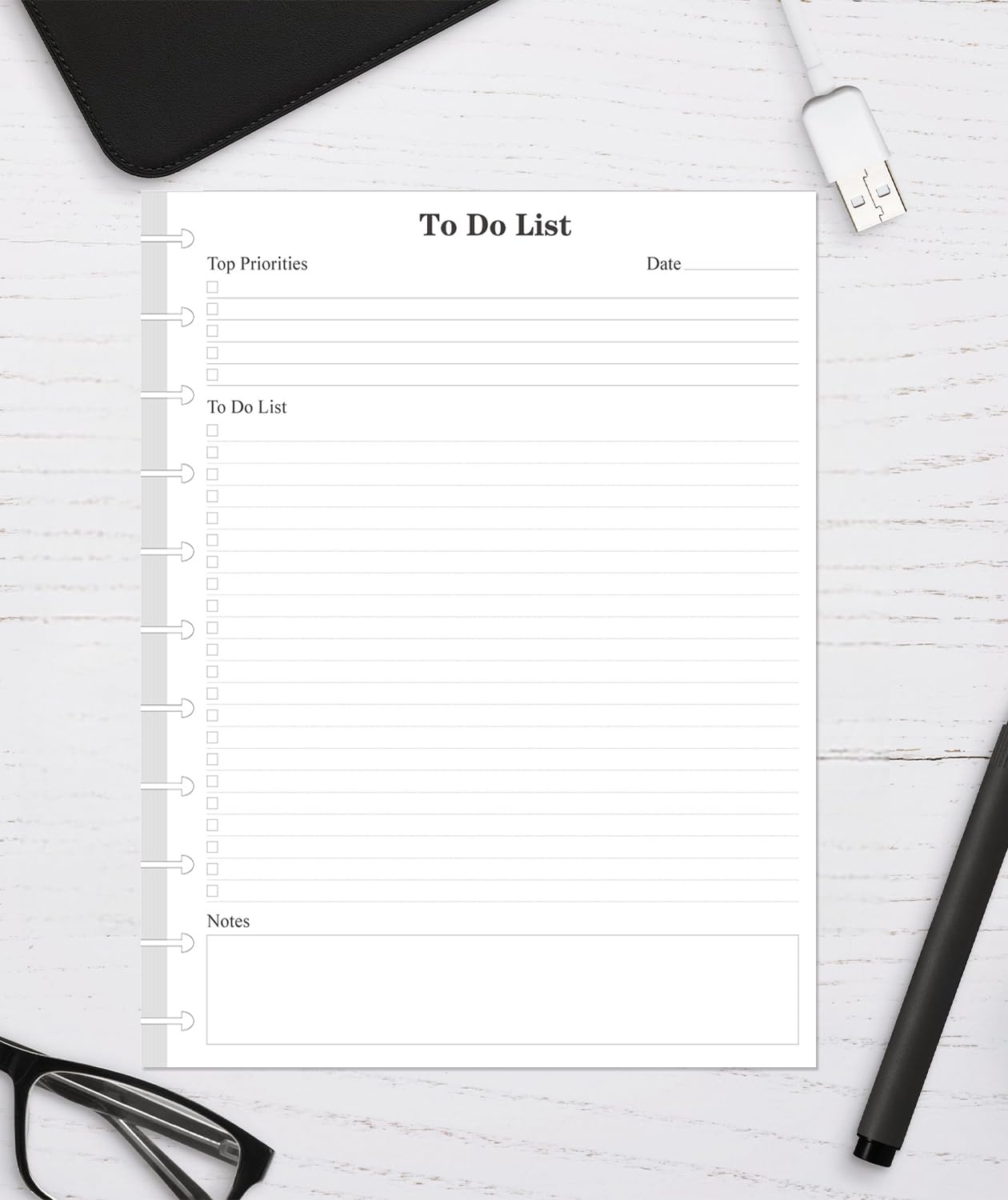 Letter Size TUL Discbound To Do List Refills, 11 Disc Daily Planner Insert, 100Sheets / 200Pages To Do Paper, 100gsm White Paper, 8.5'' x 11''