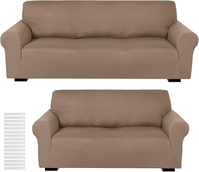 Peryiter 2 Pcs Sofa Covers Couch and Loveseat Covers Set Stretch Sofa Slipcover