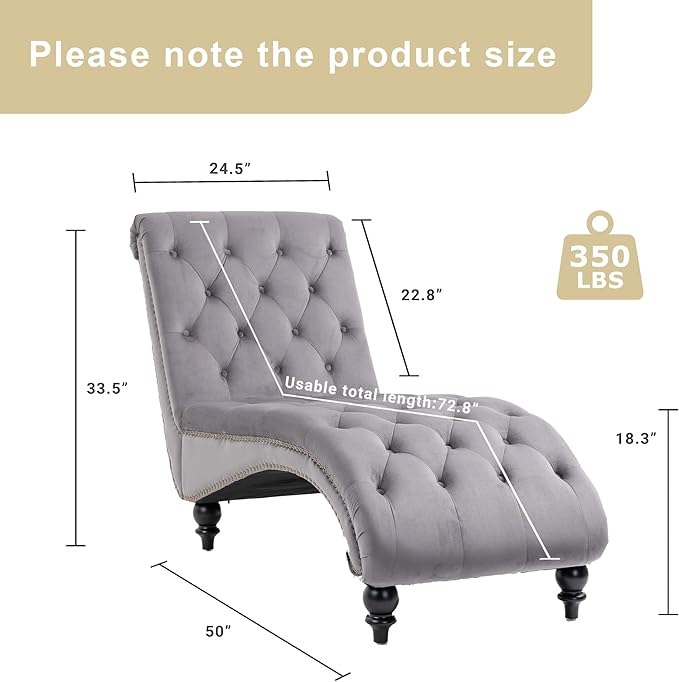 Chaise Lounge Indoor, Velvet Upholstered Lounge Chair Button-Tufted Armless