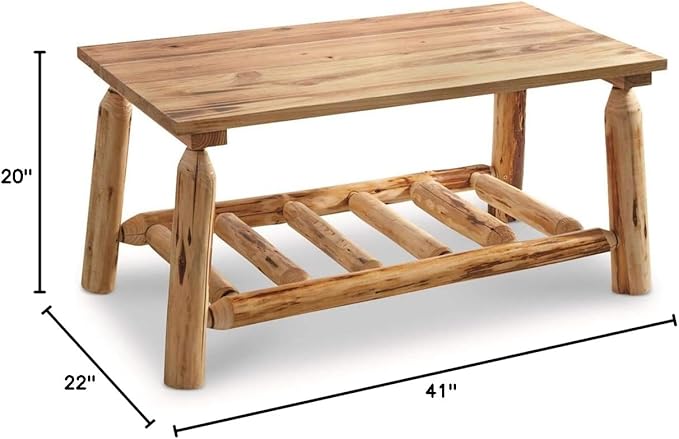 CASTLECREEK Log Coffee Table, Rustic Natural Weathered Look Wooden Rectangular