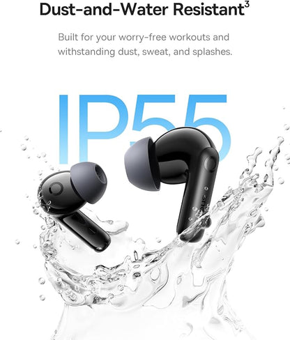 Baseus Bass BP1 Pro Noise Cancelling Wireless Earbuds, Real-Time Adaptive Noise Cancelling, Adaptive Active EQ, LDAC Hi-Res Sound, 6-Mic AI Clear Calls, 55H Playtime, IP55 Waterproof, Bluetooth 6.0