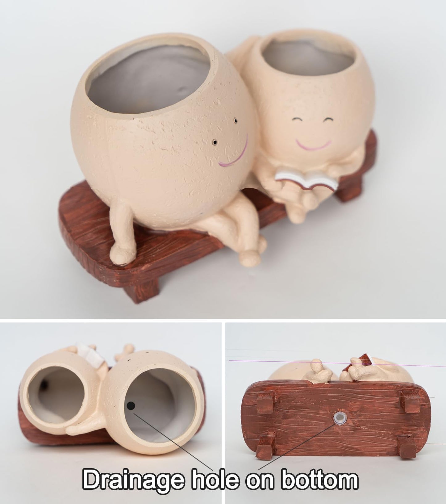 Cute Head Planter with Smiley Face, Double Pots in One, Novelty Plant Face Pot, for Indoor Outdoor Plants,Christmas, (Khaki)