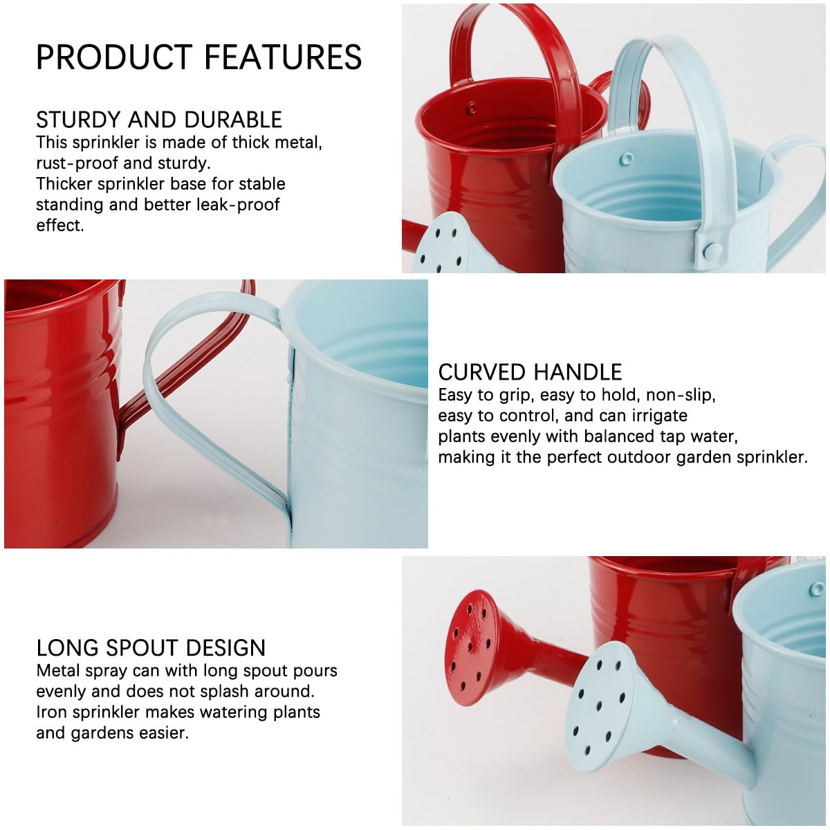 2Pcs Mini Watering Can Sprinkler Bucket for Kids Metal Gardening Water Pot for Outdoor and Indoor House Plants, Blue/Red/Cute Watering Can