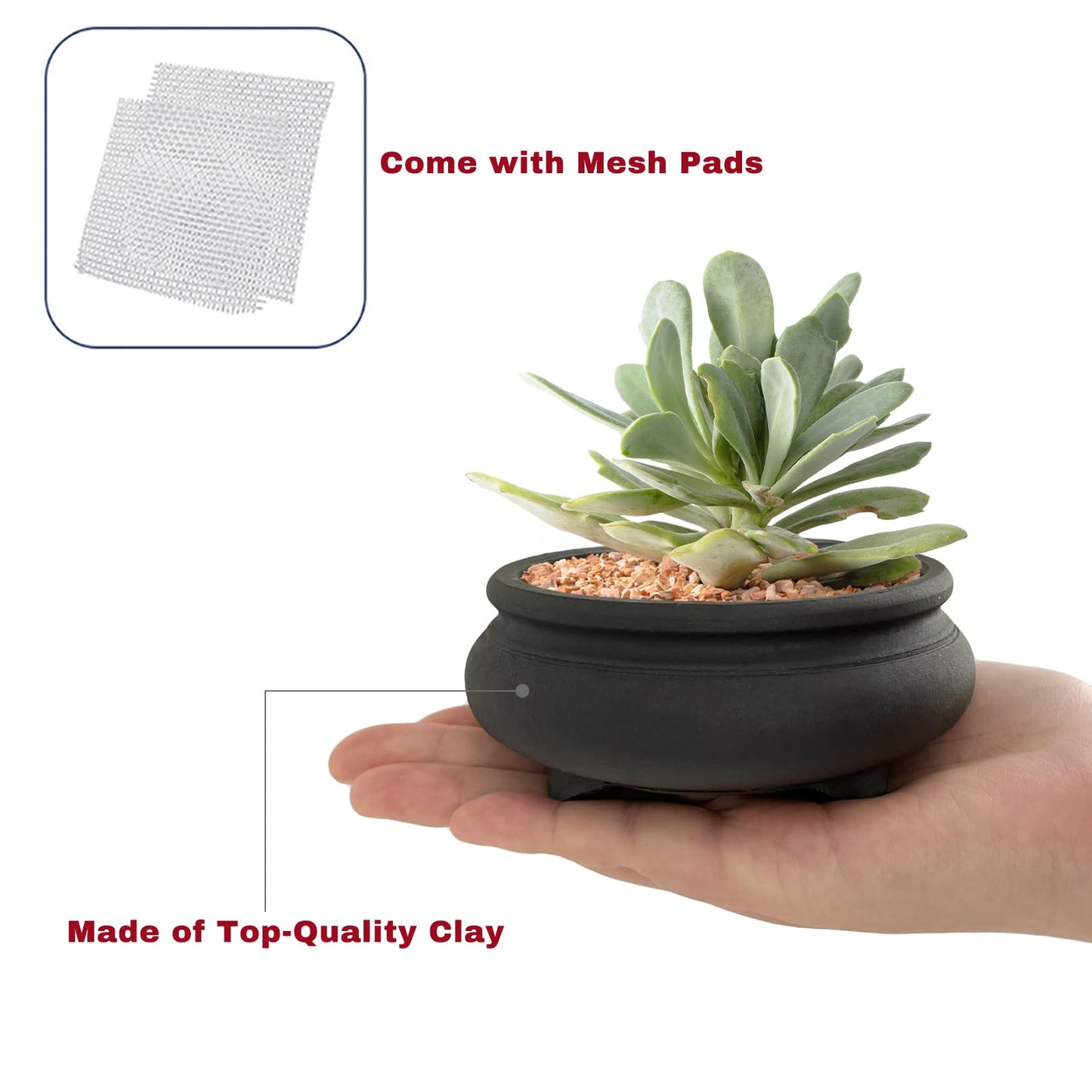 Bonsai Planter 2 pc 3.9" + 4.1" Unglazed Round Ceramic Succulent Pots Set
