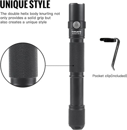 ThruNite Archer 2A C LED Rechargeable Flashlight,High 1000 Lumens AA Flashlight with USB-C, Dual Switch Bright Flashlights for Power Outage,Home Emergency,Camping,IPX8 Waterproof - Cool White
