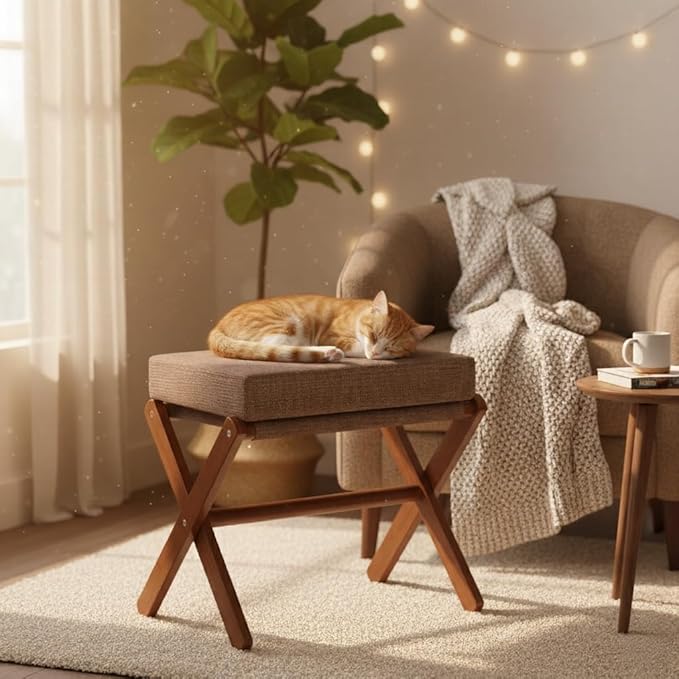BAMBOOHOMIE Foldable Foot Stool Ottoman, Modern Foot Rest