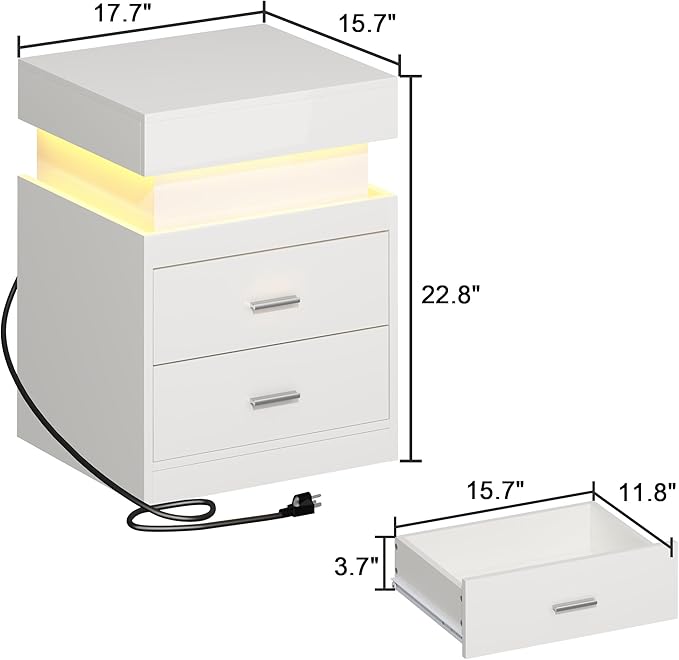 ChooChoo LED Nightstand with Charging Station, Smart Night Stand with Sliding