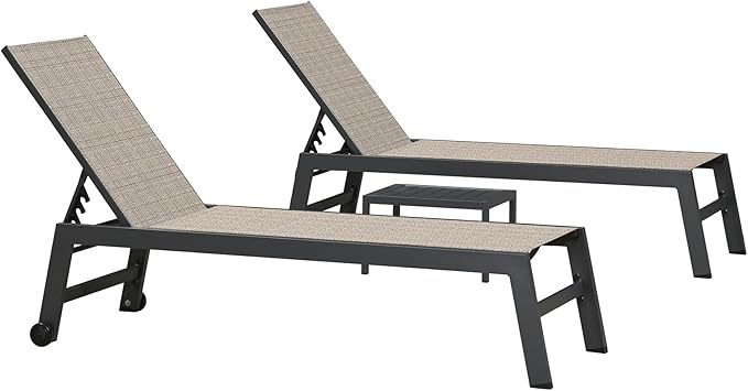 PURPLE LEAF Patio Chaise Lounge Set 2 Pieces Textilene Pool Lounge Chairs