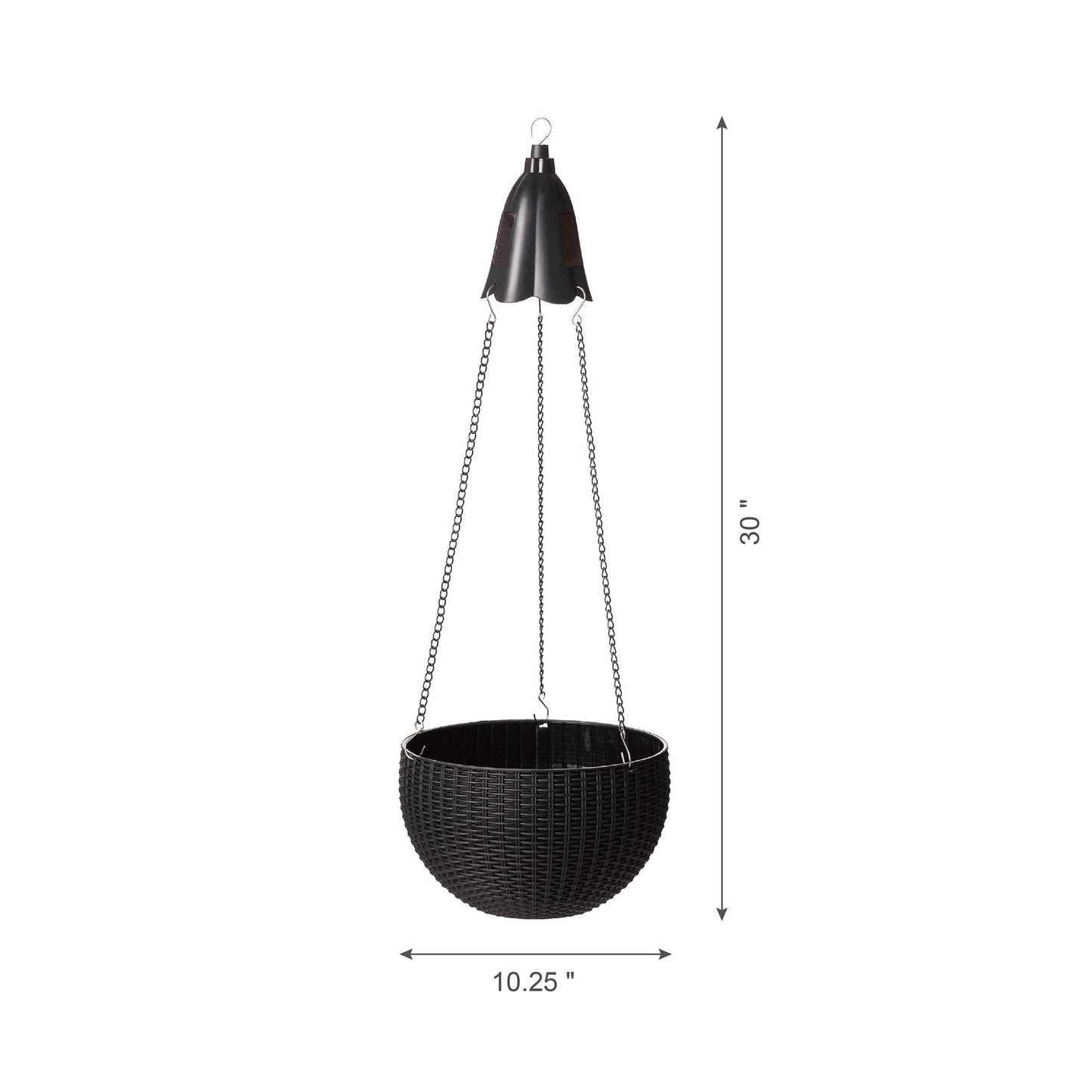 Glitzhome 30" H Plastic Hanging Planter with Solar Lights, Black Plant Basket Hanger with Chain for Outdoor Indoor Plants