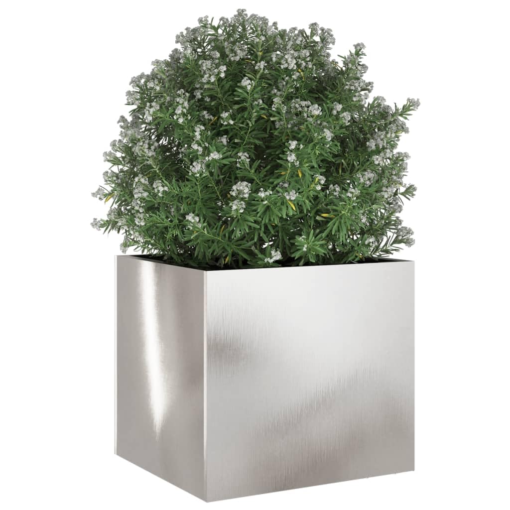 Logeirevo Corten Steel Planter Box, Corten Steel Raised Garden Bed for Flowers, Vegetables, Herbs, Silver 12.6"x11.8"x11.4" Stainless Steel,-1770