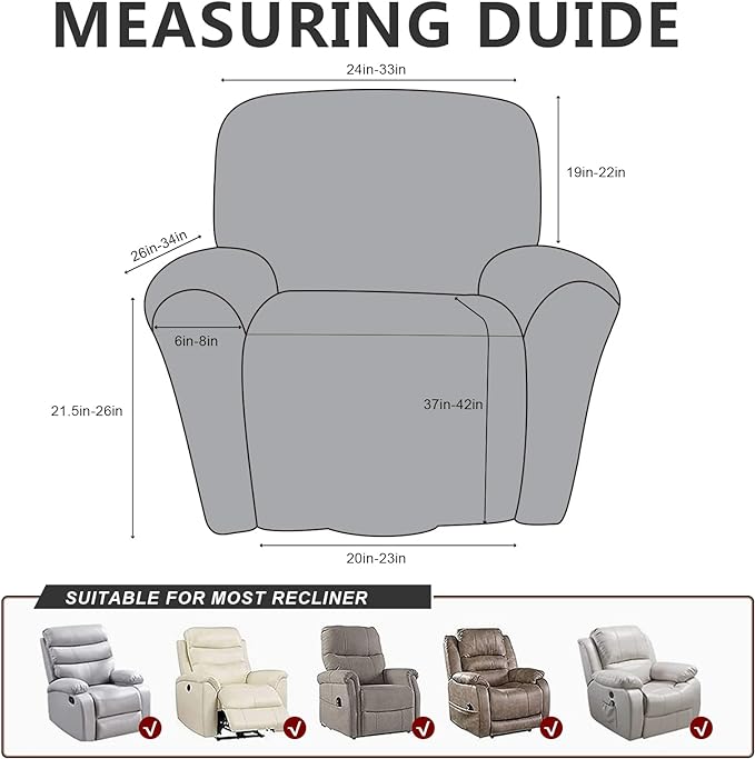 ANARACHON Recliner Chair Covers Leather Like, 4 Pieces Recliner Cover