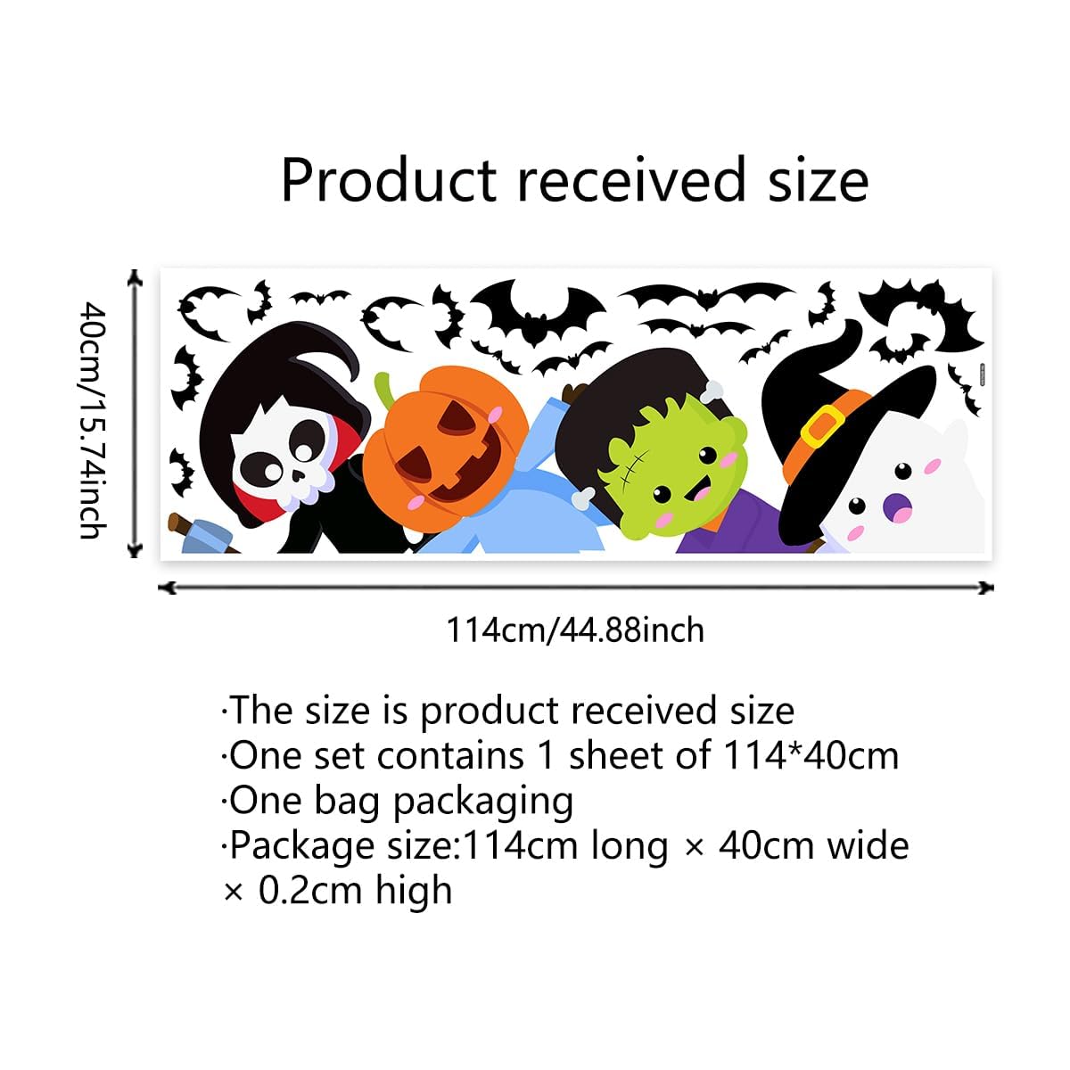 44.88 x 15.75 Inch Halloween Door Sticker Cute Halloween Pumpkin Demon Expression Ghost Green Monster Door Decal for Window Wall Party Decoration