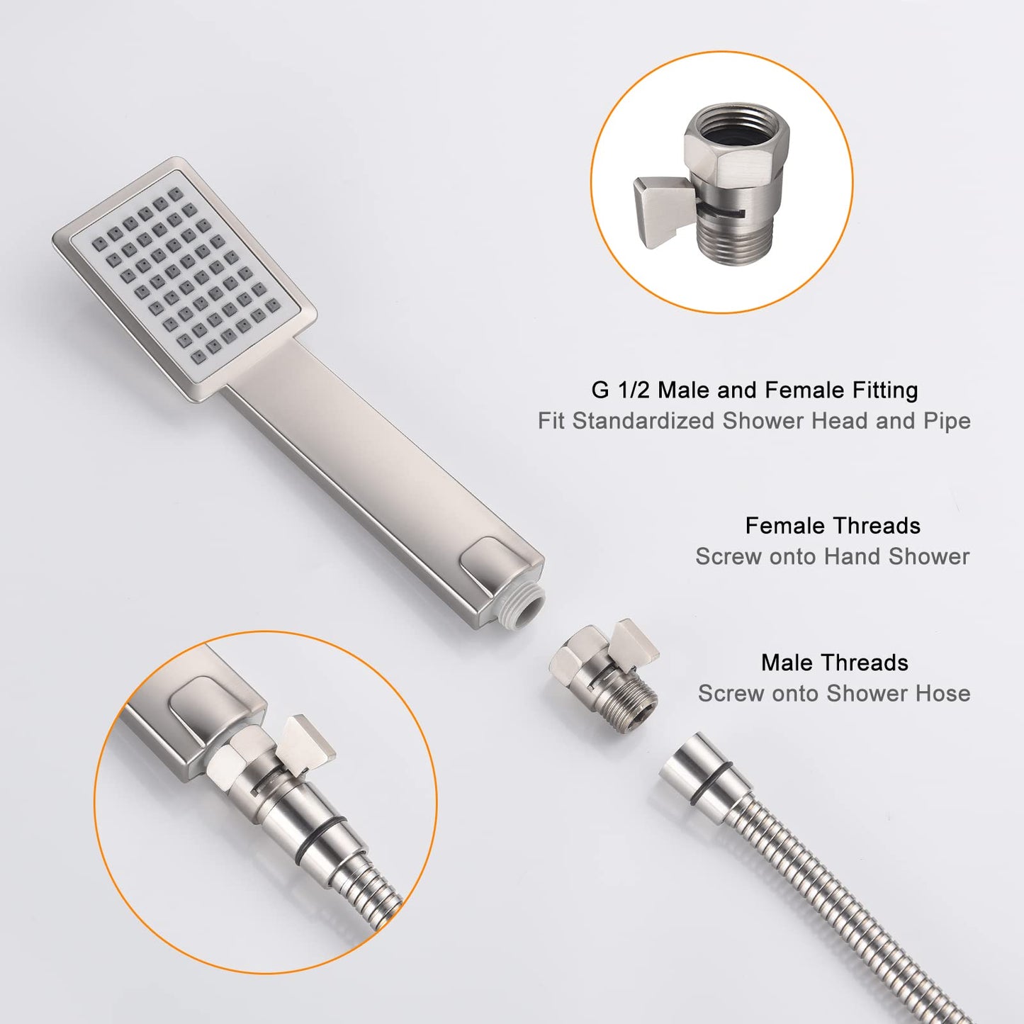 Shower Head Shut Off Valve, Brass G1/2“ Water Flow Control Valve for Shower head and Handheld, Water Pressure Regulator Replacement for Shower System(Brushed Nickel)