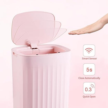 ELPHECO 3.5 Gallon Waterproof Motion Sensor Bedroom Trash Can with Lid Bathroom Accessories, Bathroom Decor Automatic Garbage Bin for Living Room Office, Pink