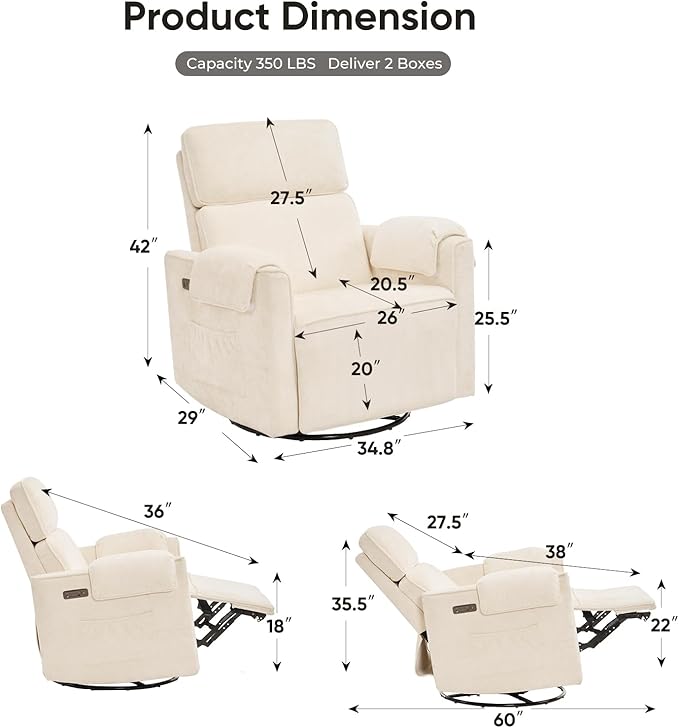 Oversized Power Rocker Recliner Chair, Chenille Glider Rocking Nursery Chair
