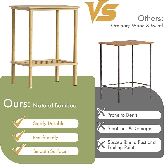 2 Tier Bamboo End Table, Narrow Side Table