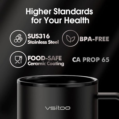 Vsitoo S3 Plus 14oz Heated Coffee Mug - Temperature Control Smart Mug with Mug Warmer, Auto-Sensing AI Heats Drinks to 120-150°F Hands-Free.Ideal for Home/Office/Gifts，Black