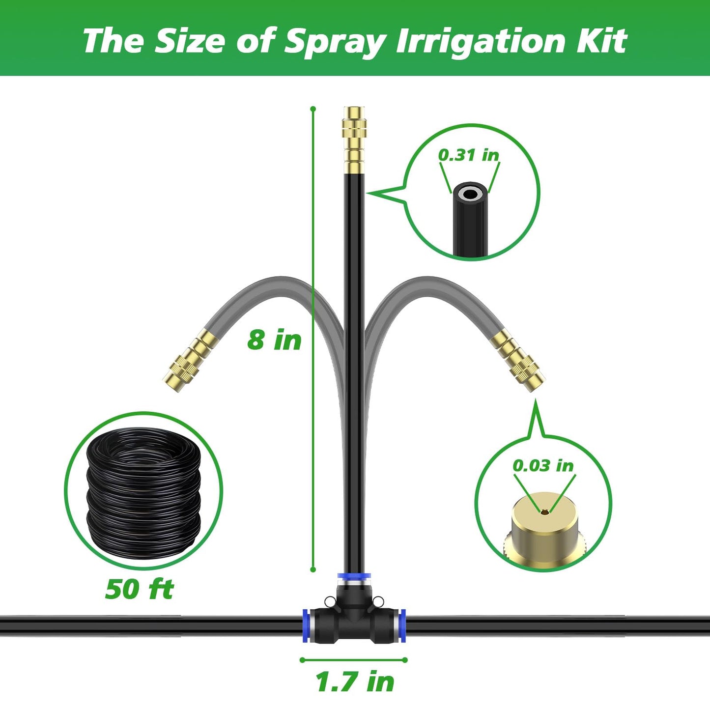 360° Adjustable Drip Irrigation System - Garden Watering System 50FT with 15 Nozzles, Drip Irrigation Kit for Garden, Yard, Lawn, Greenhouse, Plants, 5/16 inch Hose