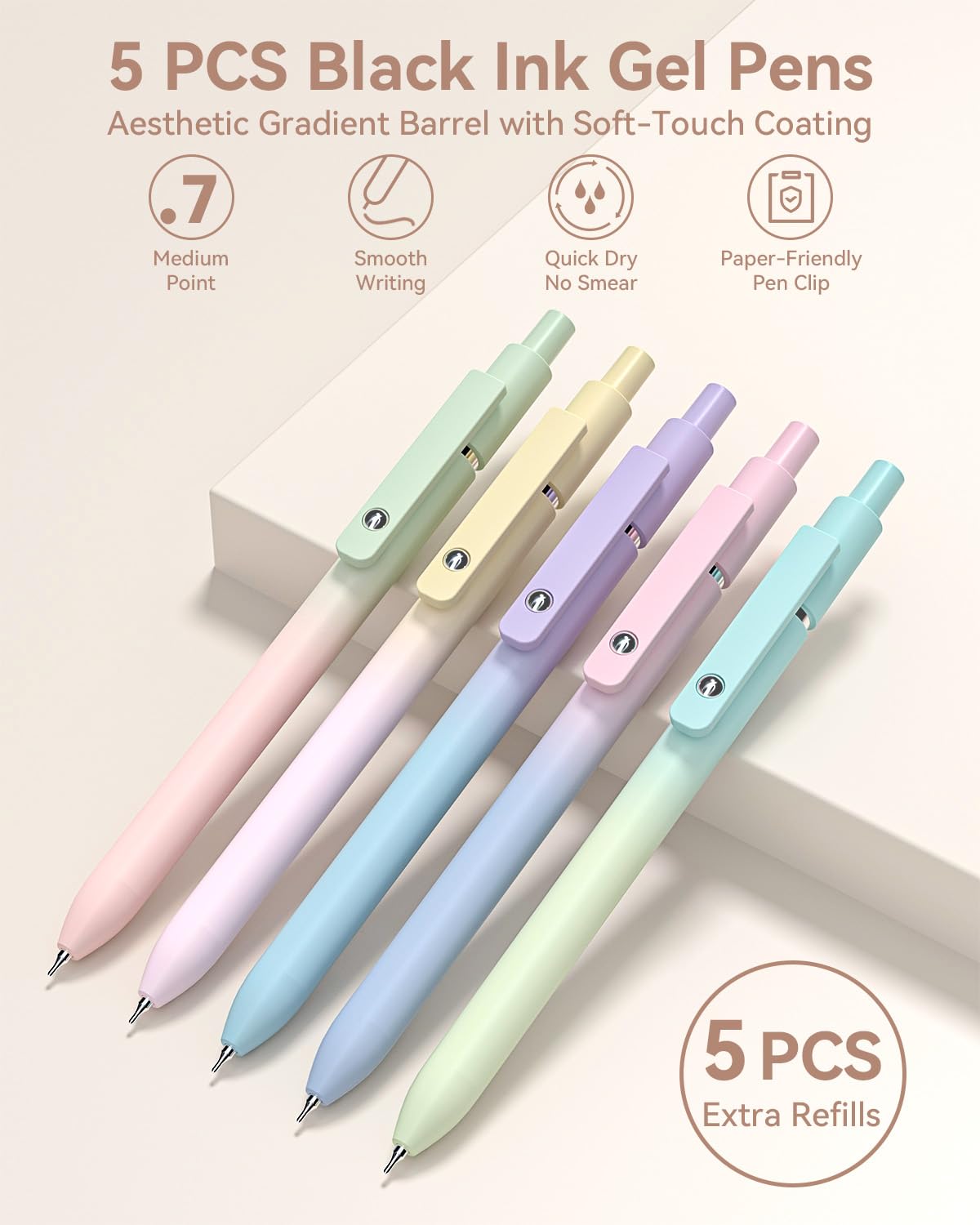 Four Candies 39 PCS Aesthetic School Supplies with Cute Pen Case, 12 Pastel Highlighters, 5 Black Ink Gel Pens, 6 Mechanical Pencils Set for Students Stationery College Essentials, Cream