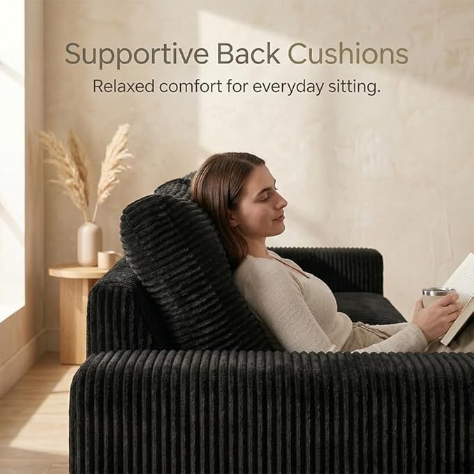85" Corduroy 3 Seater Sofa in a Box, High-Density Foam Couch, No Assembly