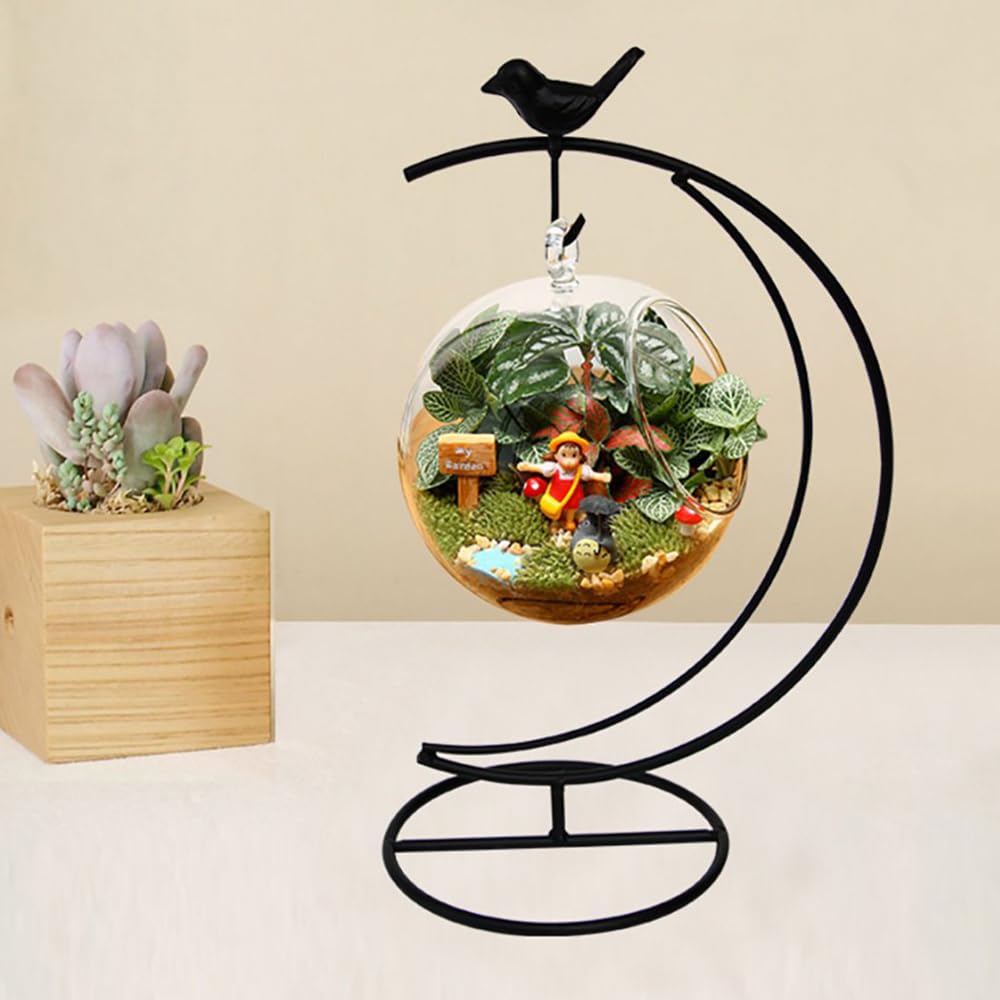 YY YEARCHY Ornament Stand Display Metal Stand Air Plant Stand Flower Pot Holder Iron Pothook Stand for Hanging Glass Globe Ball (Moon&Bird 3 Pcs)