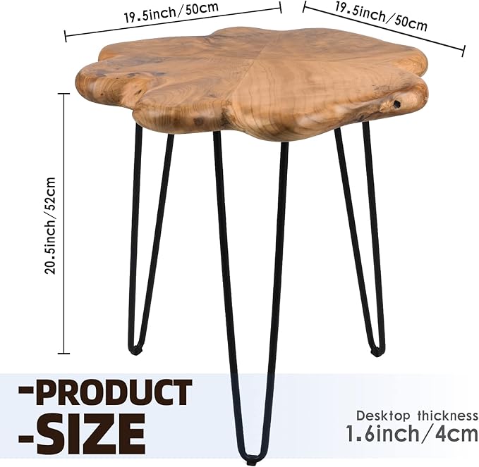 19.5 Inch Live Edge Side Table, Wood Freeform Small End Table