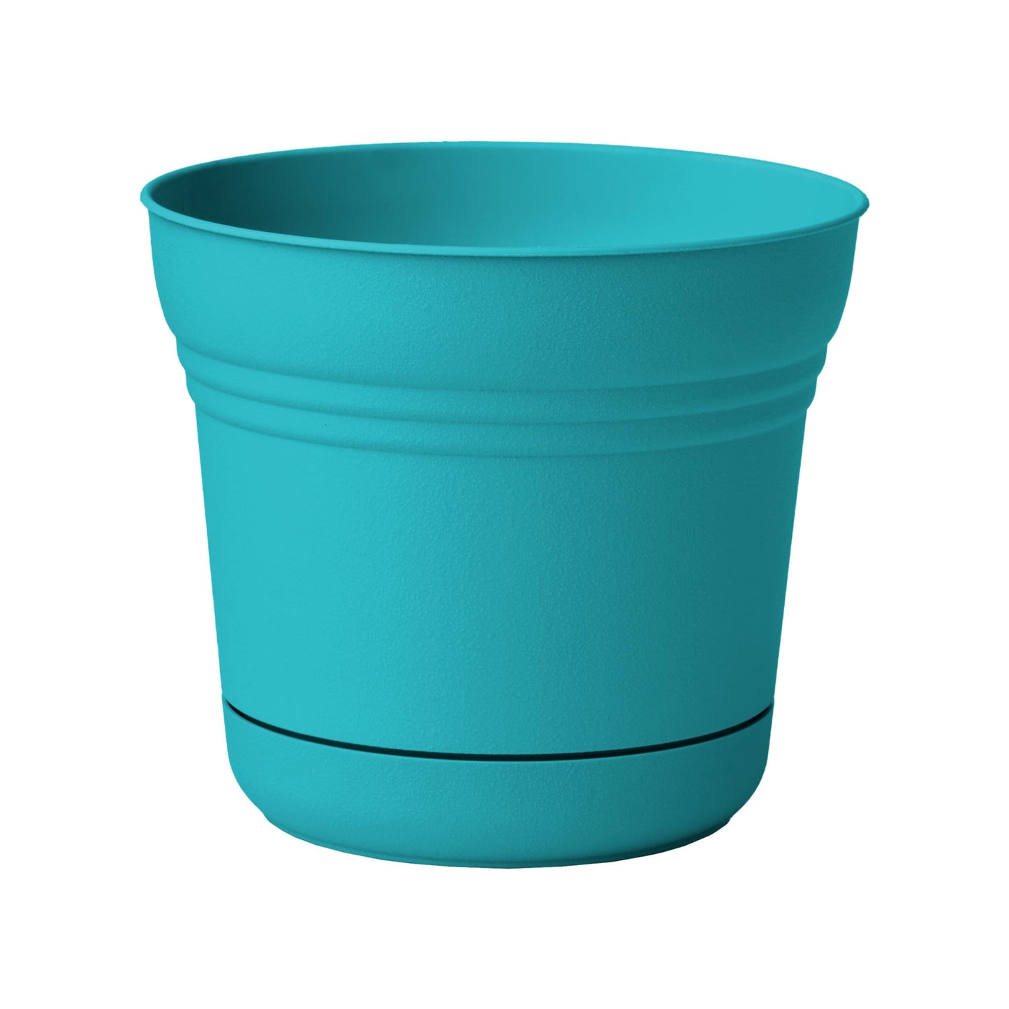 Bloem Saturn 5" Round Plastic Planter - Indoor/Outdoor, Snap-in Saucer & Drainage Holes, Bermuda Teal, 4-Pack