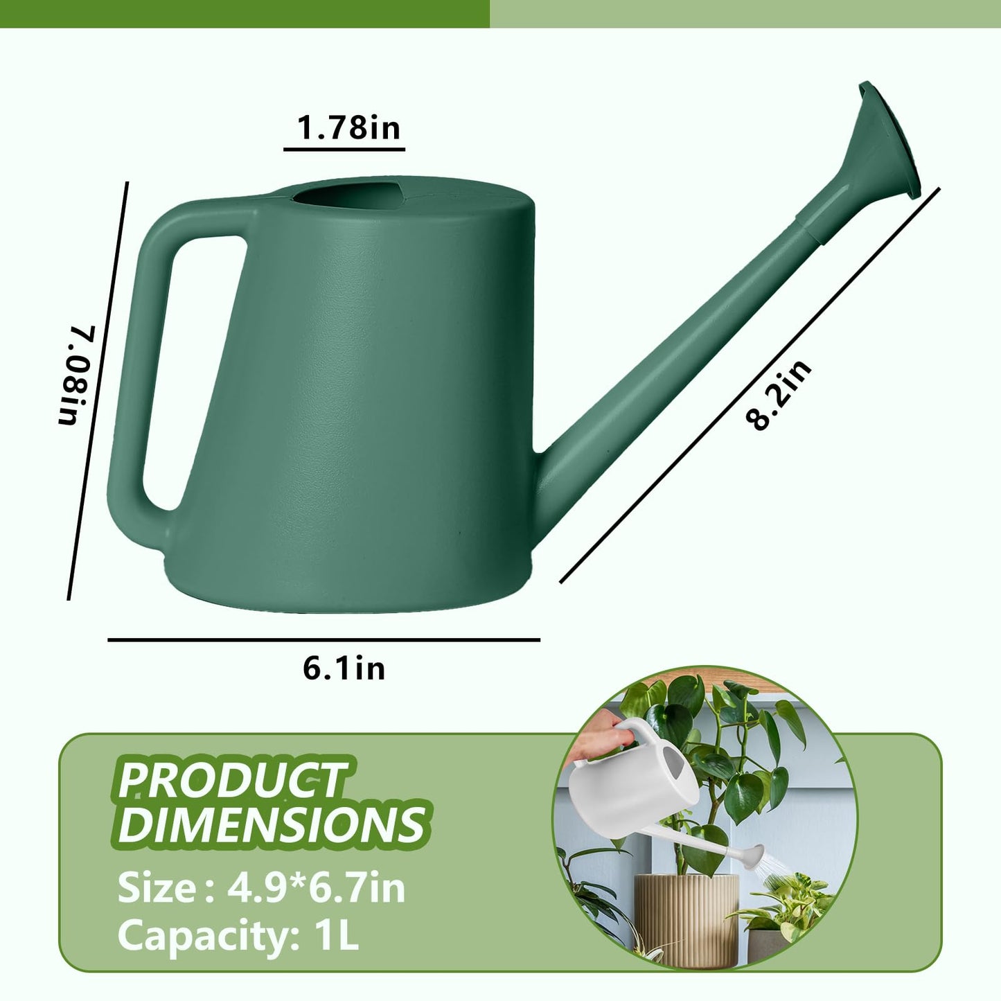 ZXJ Plant Watering Can - for Indoor and Outdoor Home Garden Plants - with Long Spout - Blackish Green - 1/2 Gallon