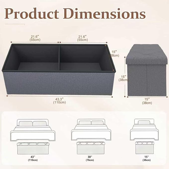 43 inch Storage Ottoman Bench, Folding Storage Bench Ottoman,