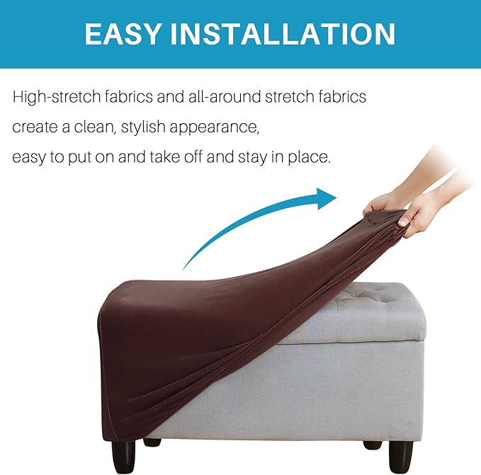 Ottoman Cover, Stretch Rectangle Velvet Ottoman Slipcovers of Foot Stool