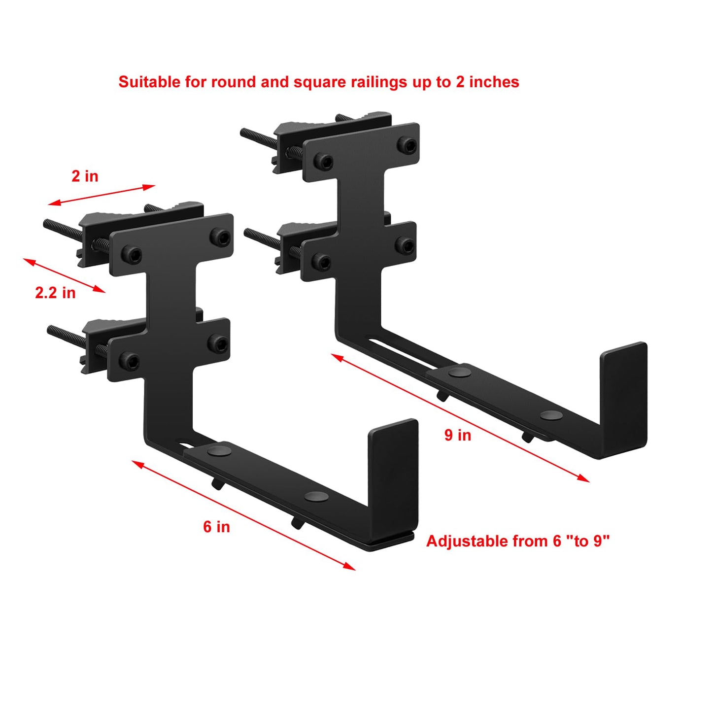 Planter Box Bracket, Flower Box Holder Circular and Square Railings Brackets,Adjustable Deck Railing Planter Box Holder for Patio Garden Fence Pergola Balcony (2 Pieces)