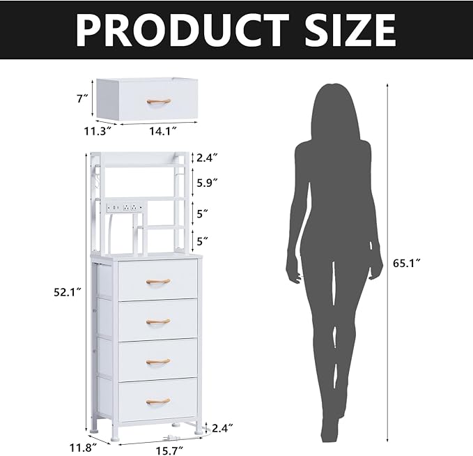 Furnulem Tall Night Stand, 52.1 Inch LED Nightstand