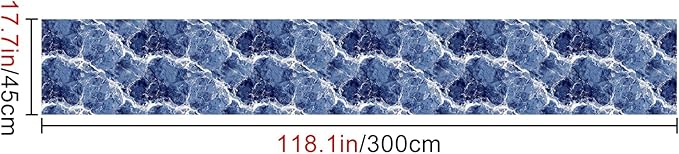 HOMETITUTE Blue Marble Wallpaper Peel and Stick Ocean Wave Pattern 118.1x17.7