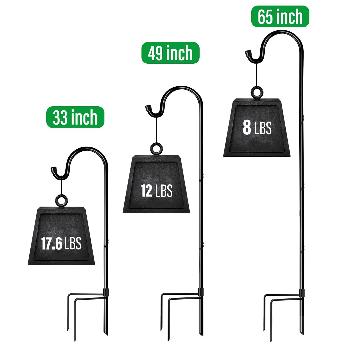 GOFORWILD Shepherd Hook 2 Pack Black, 33 inches Tall, Made of Premium Metal for Garden Decor, Plant Hanger, Lantern Hook, Solar Light Hanging, 7011
