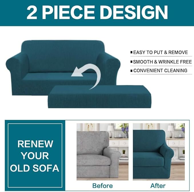 Turquoize Stretch Sofa Slipcover 2 Pieces Sofa Cover Couch Cover