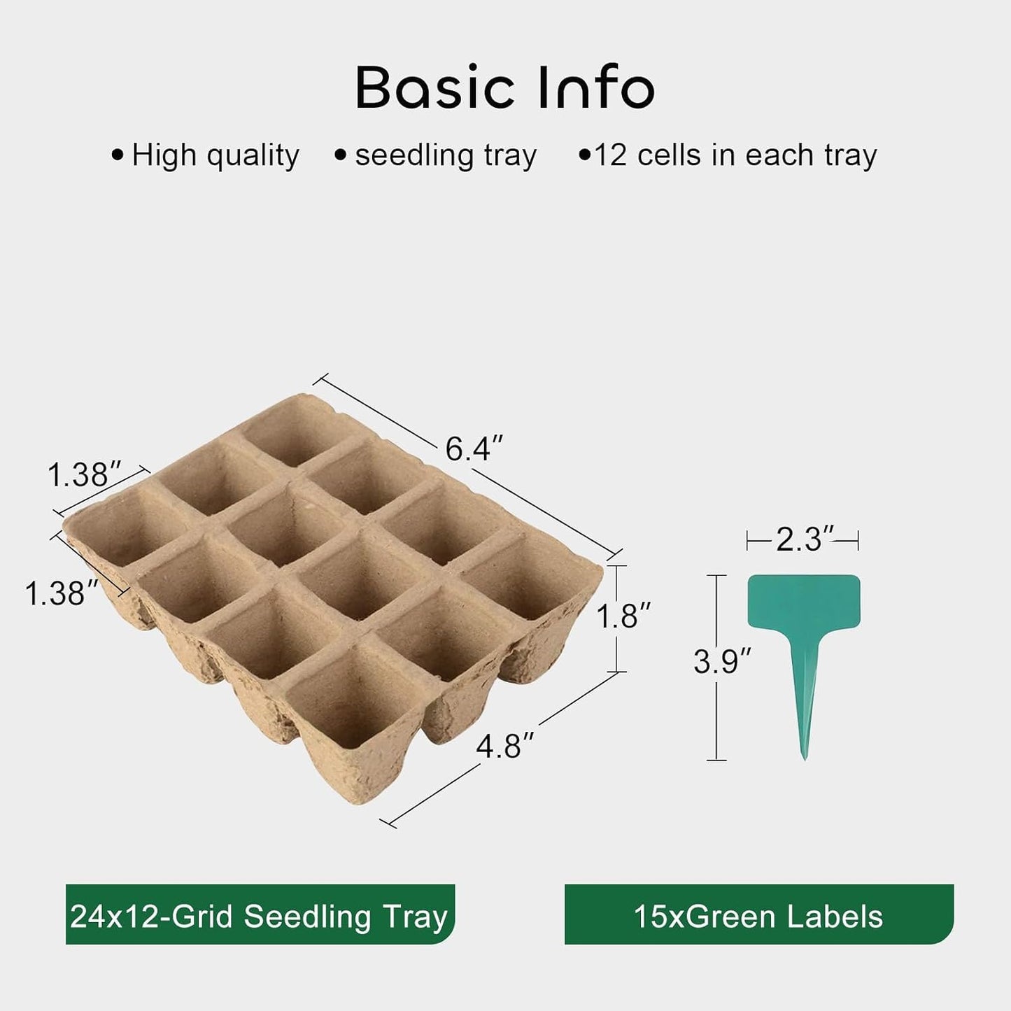 GROWNEER 288 Cells Peat Pots Seed Starter Trays 24 Packs Biodegradable Seedling Pots Germination Trays Organic Plant Starter Kit with 15 Pcs Plant Labels