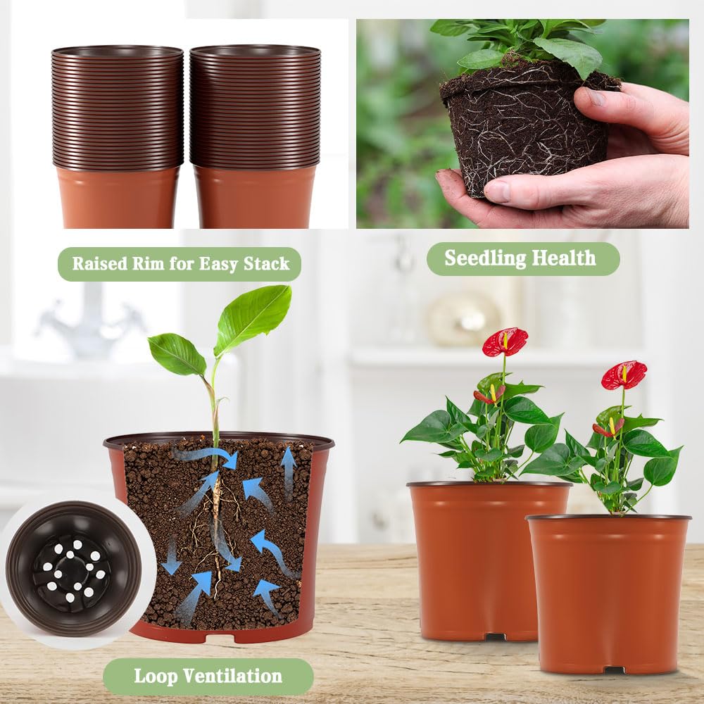 Bluckincle 100 PCS 4 Inch Plant Nursery Pots and 6 Inch Plant Seedling Pots