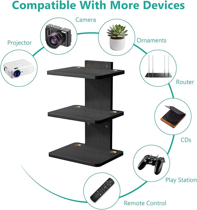 WALI Floating TV Shelf, 3 Tier Projector Shelf