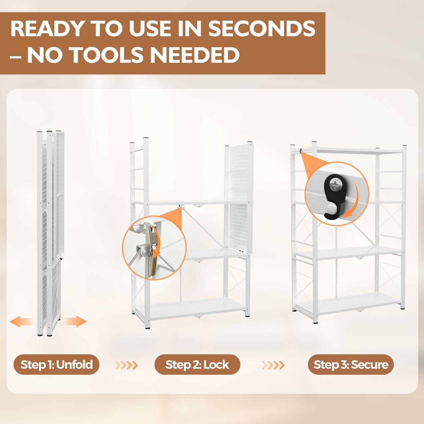 EAGLE PEAK 4-Tier Foldable Greenhouse Shelf, Heavy Duty Metal Storage Rack, No Assembly Steel Shelving Unit, Plant Stand for Greenhouse and Multi-Use Storage, 28”x14.6”x44.7”, 520 lbs, 2 Pack, White