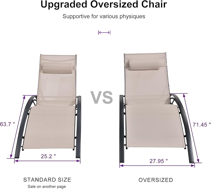 PURPLE LEAF Patio Oversized Chaise Lounge Chair Set
