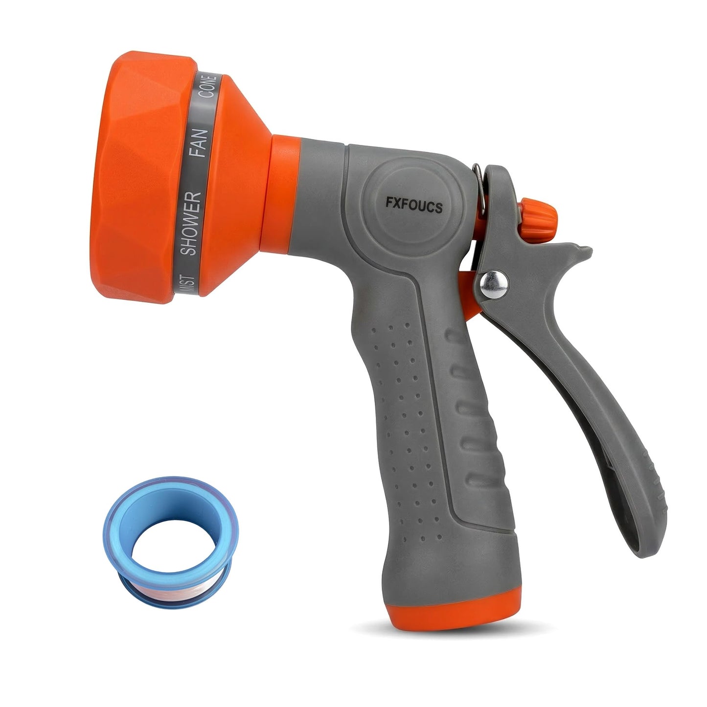 FXFOUCS Garden Hose Nozzle Sprayer-This High Heavy-Duty Spray Nozzle Offer 9 Watering Patterns for Watering Plants,Lawns &Gardens,Washing Cars,Household Cleaning and Showering Pets (Orange-grey)