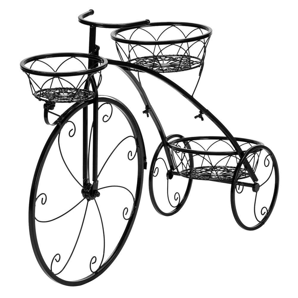 Guilansa Tricycle Plant Stand, Flower Pot Cart Holder Patio Stand Holder Outdoor Displaying Plants Flowers (Black)